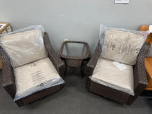 3-Piece Stylish Wicker Patio Swivel Chair Outdoor Rocking Chair Set with Thick Beige Cushions and Table! (NEW & ASSEMBLED)
