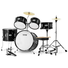 VEVOR Kids Drum Set, 5-Piece, 16 in Beginner Full Drum Set with Bass Toms Snare Floor Drum Adjustable Throne Cymbal Hi-Hat Pedal and Two Pairs of Drumsticks, Starter Drum Kit for Child Kids, Black