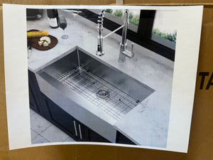 Coporesell 33 in. Farmhouse Single Bowl 16-Gauge Brushed Nickel Stainless Steel Kitchen Sink with Bottom Grids!! NEW IN BOX!!