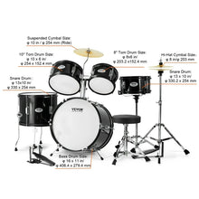 VEVOR Kids Drum Set, 5-Piece, 16 in Beginner Full Drum Set with Bass Toms Snare Floor Drum Adjustable Throne Cymbal Hi-Hat Pedal and Two Pairs of Drumsticks, Starter Drum Kit for Child Kids, Black