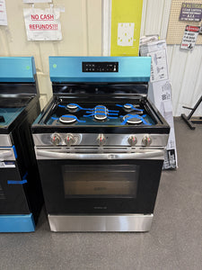 Frigidaire 30 in 5 Burner Freestanding Gas Range in Stainless Steel with Quick Boil and Steam Clean! (NEW - DENTED SIDES/HANDLE) - (GAS STOVE!)