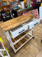 This Seville Classics Kitchen Cart features a beautiful natural acacia wood top with matching wood shelving and a sturdy white frame- no shipping