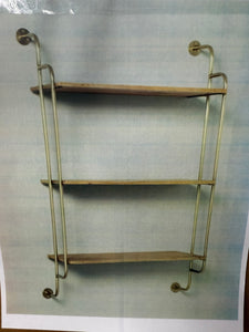 Wood & Brass Decorative 3-Tier Wall Shelf - Hearth & Hand™ with Magnolia: Farmhouse Style, Iron Frame! (NEW IN BOX)