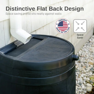 RTS Home Accents Polyethylene 50 Gallon Flat Back Eco Rain Barrel, Black Color! (NEW)