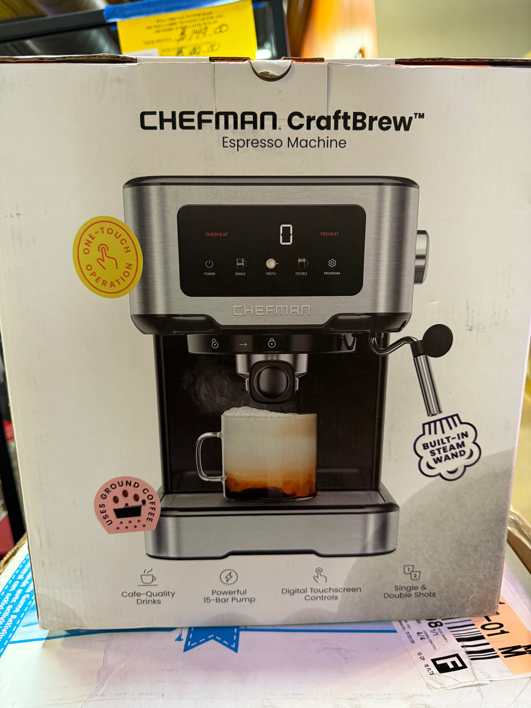 Chefman CraftBrew Espresso Machine w/ Steam Wand and Touch Controls – Stainless Steel! (NEW)