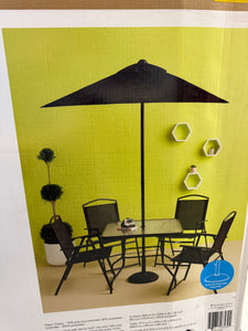 Room Essentials 6-Piece Metal Outdoor Dining Set and Umbrella, Black! (NEW IN BOX)