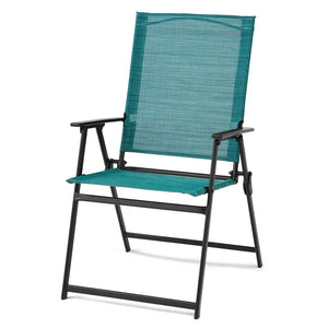 Mainstays Greyson Square Set of 2 Outdoor Patio Steel Sling Folding Chair, Teal!