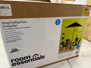 Room Essentials 6-Piece Metal Outdoor Dining Set and Umbrella, Black! (NEW IN BOX)