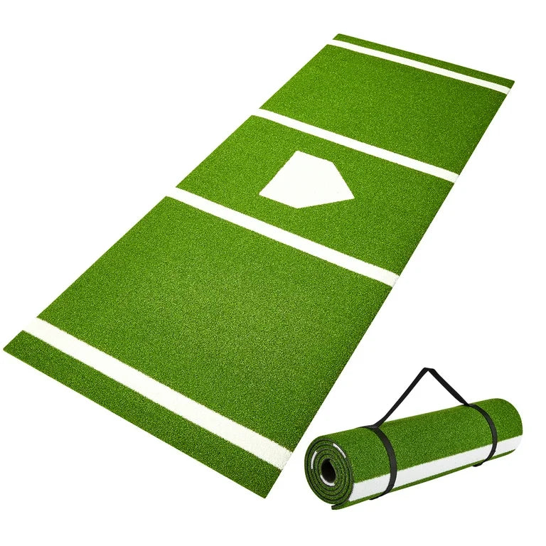 VEVOR Baseball Softball Hitting Batting Mat, 10' x 3.8' Indoor/Outdoor Softball Mat, Lined & Foam Backing Anti-Slip Anti-Fade Softball Training Aid, Portable Practice Mat with Tightening Rope, Green! (NEW IN BOX)