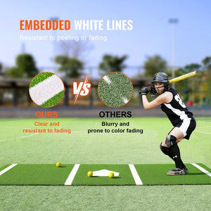 VEVOR Baseball Softball Hitting Batting Mat, 10' x 3.8' Indoor/Outdoor Softball Mat, Lined & Foam Backing Anti-Slip Anti-Fade Softball Training Aid, Portable Practice Mat with Tightening Rope, Green! (NEW IN BOX)