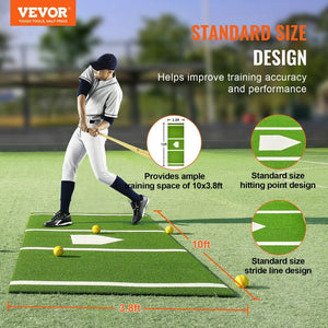 VEVOR Baseball Softball Hitting Batting Mat, 10' x 3.8' Indoor/Outdoor Softball Mat, Lined & Foam Backing Anti-Slip Anti-Fade Softball Training Aid, Portable Practice Mat with Tightening Rope, Green! (NEW IN BOX)