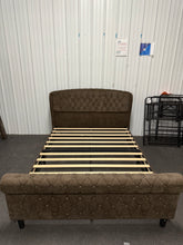 Queen Bed Frame with 42" Wingback Headboard, Upholstered Queen Size Bed Frame with Button Tufted Scroll Footboard, Wood Slats Support/No Noise/Easy Assembly/No Box Spring Needed, Brown! (NEW)