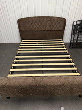 Queen Bed Frame with 42" Wingback Headboard, Upholstered Queen Size Bed Frame with Button Tufted Scroll Footboard, Wood Slats Support/No Noise/Easy Assembly/No Box Spring Needed, Brown! (NEW)