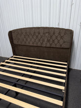 Queen Bed Frame with 42" Wingback Headboard, Upholstered Queen Size Bed Frame with Button Tufted Scroll Footboard, Wood Slats Support/No Noise/Easy Assembly/No Box Spring Needed, Brown! (NEW)