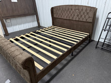 Queen Bed Frame with 42" Wingback Headboard, Upholstered Queen Size Bed Frame with Button Tufted Scroll Footboard, Wood Slats Support/No Noise/Easy Assembly/No Box Spring Needed, Brown! (NEW)