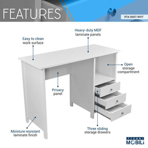 Techni Mobili Contemporary Desk with 3 Storage Drawers, White!

-Brand new in the box