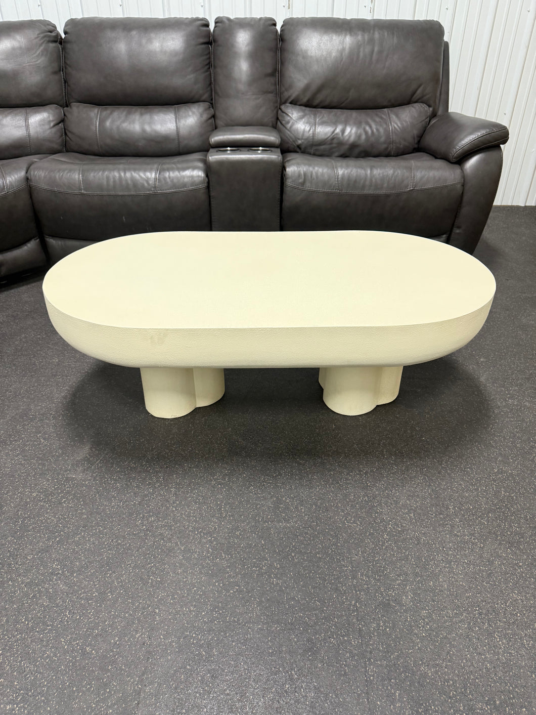 Caspian 25.8 in. in White Oval Wood Concrete Coffee Table! (NEW & ASSEMBLED)