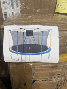 14ft Trampoline with Basketball Hoop, SEGMART Upgraded Round Kids Outdoor Trampoline with Enclosure, Heavy-Duty Backyard Trampoline for Adults and Kids, Blue/Yellow!! NEW IN BOX(ALL PARTS WERE COUNTED BY US IN STORE)!!