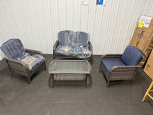 Denali Gray 4-Piece 4-Seat Wicker Modern Outdoor Patio Conversation Sofa Seating Set with Denim Blue Cushions! (NEW & ASSEMBLED)