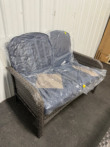 Denali Gray 4-Piece 4-Seat Wicker Modern Outdoor Patio Conversation Sofa Seating Set with Denim Blue Cushions! (NEW & ASSEMBLED)