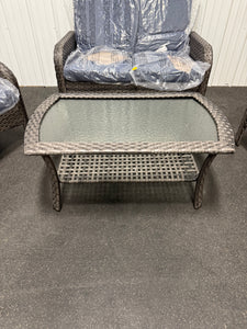Denali Gray 4-Piece 4-Seat Wicker Modern Outdoor Patio Conversation Sofa Seating Set with Denim Blue Cushions! (NEW & ASSEMBLED)