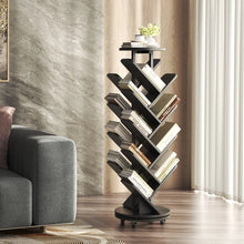 Tree Bookshelf, 360° Rotating Bookcase with Wheels, Freestanding Storage Organizer for Home Office and Living Room, Black! (NEW IN BOX)