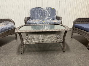 Denali Gray 4-Piece 4-Seat Wicker Modern Outdoor Patio Conversation Sofa Seating Set with Denim Blue Cushions! (NEW & ASSEMBLED)