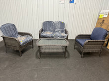 Denali Gray 4-Piece 4-Seat Wicker Modern Outdoor Patio Conversation Sofa Seating Set with Denim Blue Cushions! (NEW & ASSEMBLED)