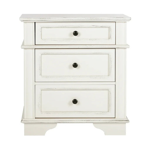 Ktaxon Solid Wood Nightstand with Outlets & USB Ports, 3 Drawer Traditional Cottage Bedside Table, Wash White! (BRAND NEW IN BOX)