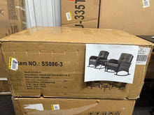 Pocassy 3-Piece Brown Wicker Patio Conversation Set with Gray Cushions and Coffee Table Flat Handrail Rocking Chairs!! NEW IN BOX!!