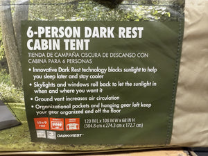 Ozark Trail 10' x 9' 6-Person Dark Rest Cabin Tent w/Skylight Ceiling Panels, 15.4 lbs!! NEW IN CARRY BAG!!