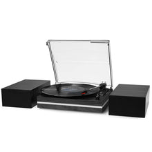 Record Player for Vinyl with External Speakers, Belt-Drive Turntable with Dual Stereo Speakers Vintage Vinyl LP Player Support 3 Speed Wireless AUX Headphone Input Auto Stop for Music Lover Black**New small damage from shipping, still works great!**