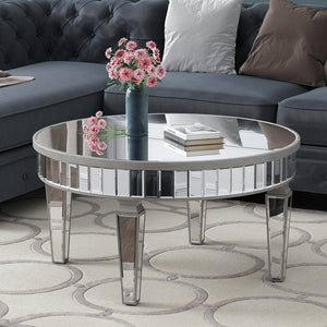 Mirrored Coffee Table Modern Round Coffee Table Silver Accent Table for Living Rooms Decor, Silver! (NEW IN BOX)