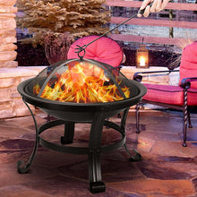 Segmart 22" Round Fire Pit, Curved Iron Outdoor Wood Burning Fire Pit Patio Decoration with Spark Screen, Log Grate, Poker for Backyard Poolside, Black! (NEW IN BOX)