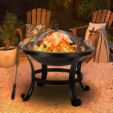 Segmart 22" Round Fire Pit, Curved Iron Outdoor Wood Burning Fire Pit Patio Decoration with Spark Screen, Log Grate, Poker for Backyard Poolside, Black! (NEW IN BOX)