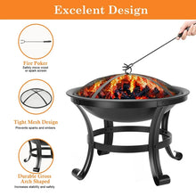 Segmart 22" Round Fire Pit, Curved Iron Outdoor Wood Burning Fire Pit Patio Decoration with Spark Screen, Log Grate, Poker for Backyard Poolside, Black! (NEW IN BOX)