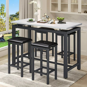 Counter Height Table Set of 5, Breakfast Bar Table and Stool Set, Minimalist Dining Table with Backless Stools, Wood Top Pub Table & Chair Set for Kitchen Apartment Bistro - Space Saving! (NEW IN BOX)