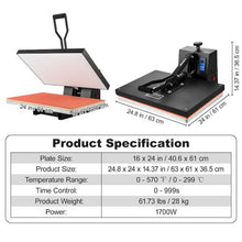 VEVOR
Heat Press Machine 16 in. x 24 in. Clamshell Sublimation Transfer Printer Teflon Coated Silicone Sponge Powerpress- used