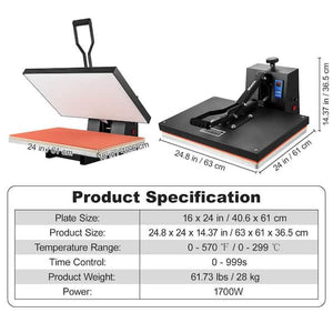 VEVOR
Heat Press Machine 16 in. x 24 in. Clamshell Sublimation Transfer Printer Teflon Coated Silicone Sponge Powerpress- used