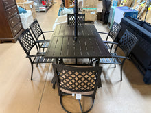 8-Piece Metal Patio Outdoor Dining Set with Slat Rectangle Table, 2 Elegant Swivel Chairs with Beige Cushions, and 15Ft LED Umbrella W/Base! (NEW - SCRATCHED FROM SHIPPING)