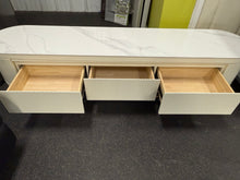 Modern 70.86"–122" Extendable TV Stand – Creamy White Media Console with Sintered Stone Top, 3 Solid Wood Drawers, Fully-Assembled! (NEW)