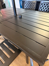 8-Piece Metal Patio Outdoor Dining Set with Slat Rectangle Table, 2 Elegant Swivel Chairs with Beige Cushions, and 15Ft LED Umbrella W/Base! (NEW - SCRATCHED FROM SHIPPING)