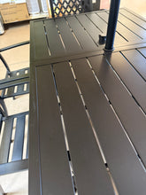 8-Piece Metal Patio Outdoor Dining Set with Slat Rectangle Table, 2 Elegant Swivel Chairs with Beige Cushions, and 15Ft LED Umbrella W/Base! (NEW - SCRATCHED FROM SHIPPING)