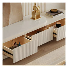 Modern 70.86"–122" Extendable TV Stand – Creamy White Media Console with Sintered Stone Top, 3 Solid Wood Drawers, Fully-Assembled! (NEW)