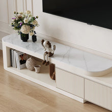 Modern 70.86"–122" Extendable TV Stand – Creamy White Media Console with Sintered Stone Top, 3 Solid Wood Drawers, Fully-Assembled! (NEW)