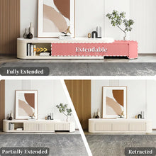 Modern 70.86"–122" Extendable TV Stand – Creamy White Media Console with Sintered Stone Top, 3 Solid Wood Drawers, Fully-Assembled! (NEW)