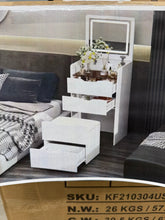 3-Drawer White Wood Makeup Vanity Set Dresser Table with Flip-Top Mirror, See-Through Glass Top, Lights, Stool! (NEW IN BOX)