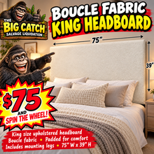 We have this beautiful white bouclé fabric padded KING headboard at an awesome Big Catch price!