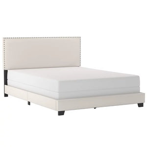 Hillsdale Willow Nailhead Trim Upholstered Queen Bed, White Faux Leather! (NEW IN BOX)