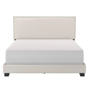 Hillsdale Willow Nailhead Trim Upholstered Queen Bed, White Faux Leather! (NEW IN BOX)